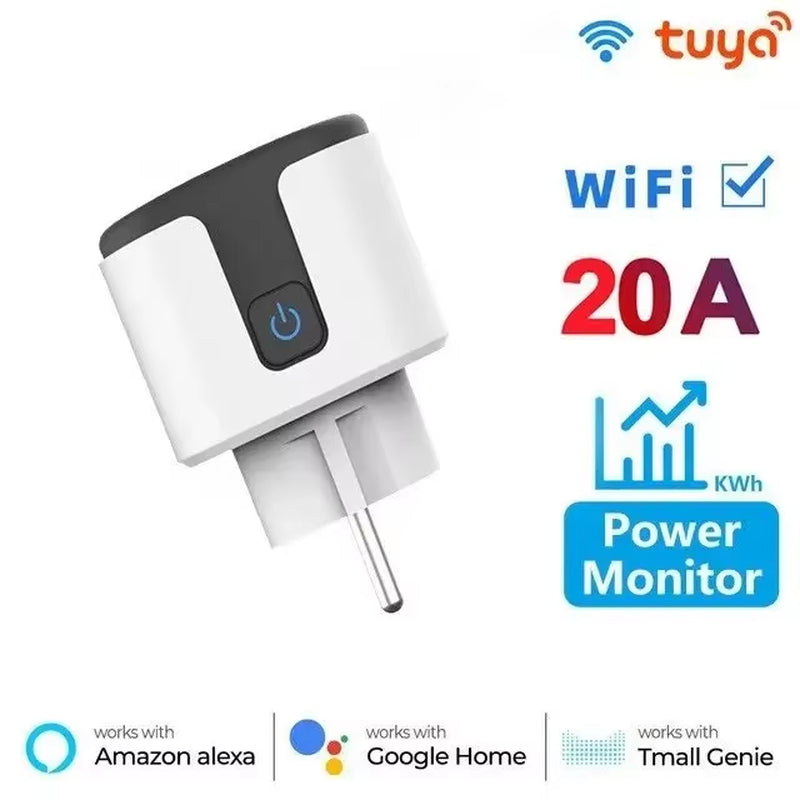 Tuya Wifi Smart Plug 16A/20A EU Smart Socket with Power Monitor Timing Smart Life Support Alexa Google Home