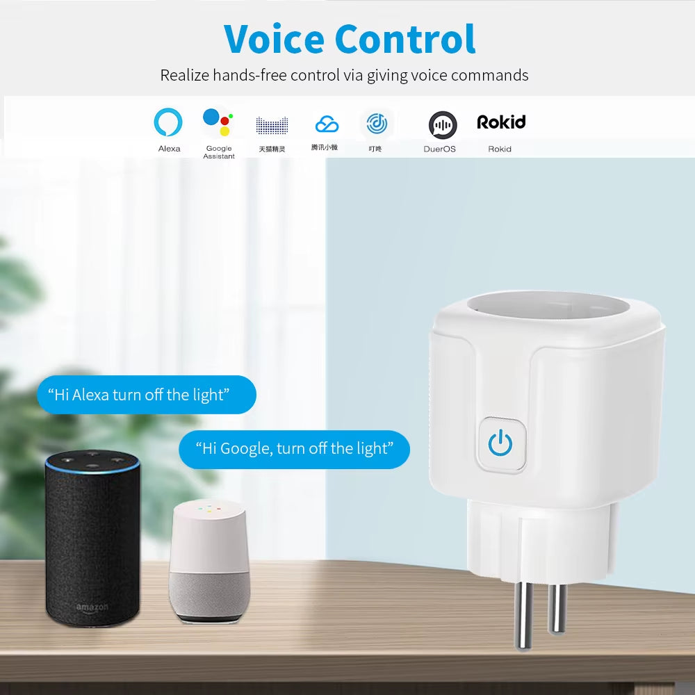 Tuya Wifi Smart Plug 16A/20A EU Smart Socket with Power Monitor Timing Smart Life Support Alexa Google Home