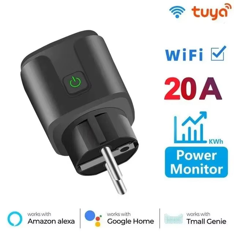 Tuya Wifi Smart Plug 16A/20A EU Smart Socket with Power Monitor Timing Smart Life Support Alexa Google Home