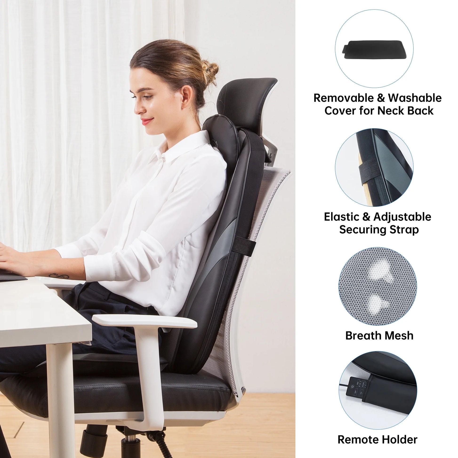 Back Massager with Heat, Deep Kneading Seat Cushion Massager for Office Chair
