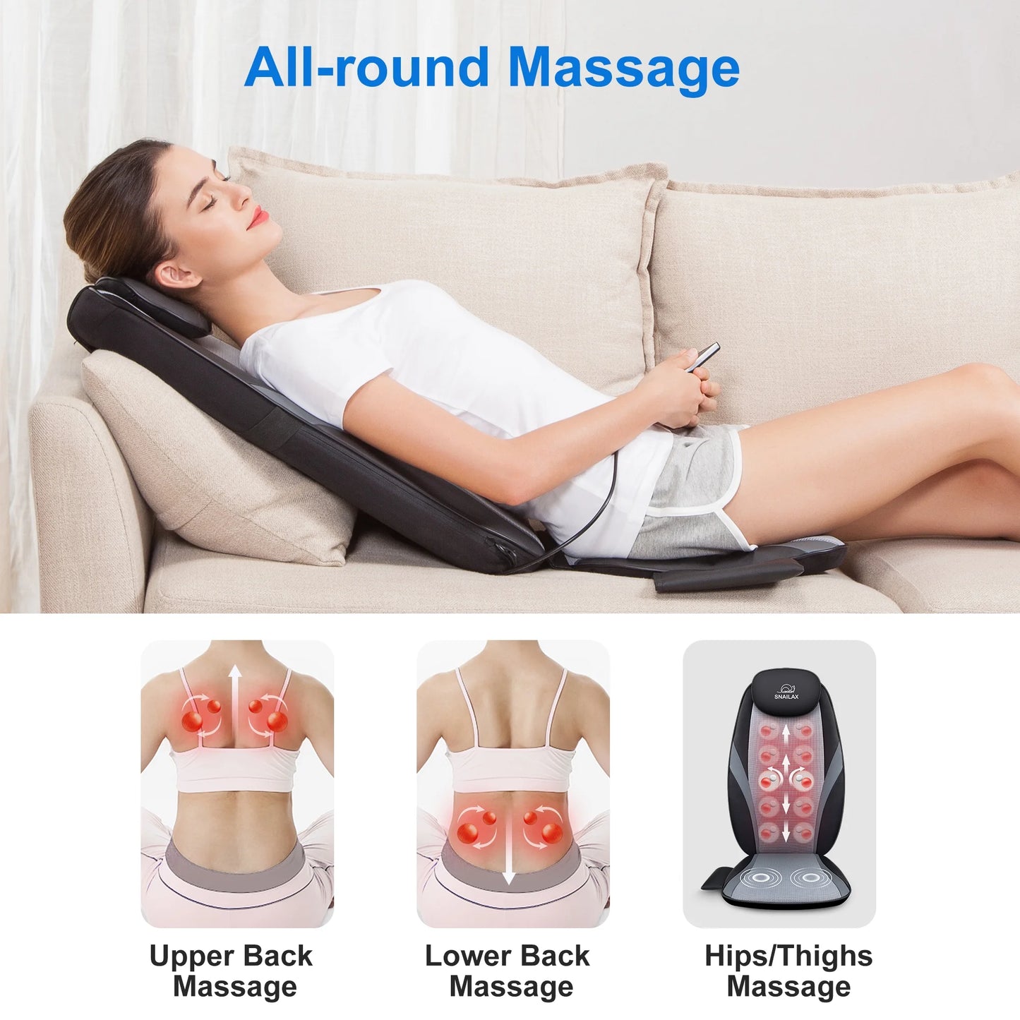 Back Massager with Heat, Deep Kneading Seat Cushion Massager for Office Chair