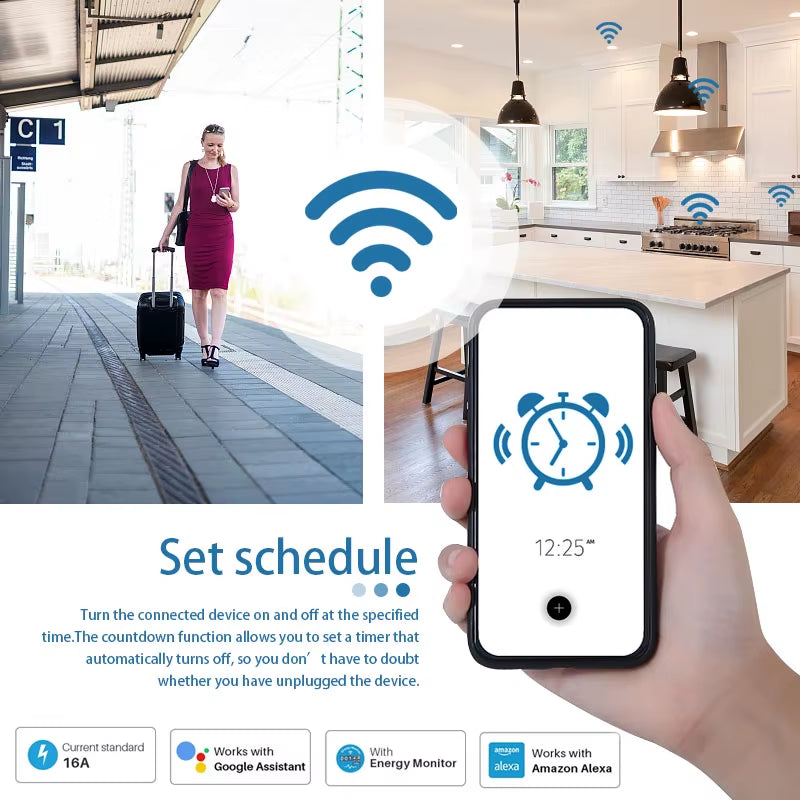 Tuya Wifi Smart Plug 16A/20A EU Smart Socket with Power Monitor Timing Smart Life Support Alexa Google Home