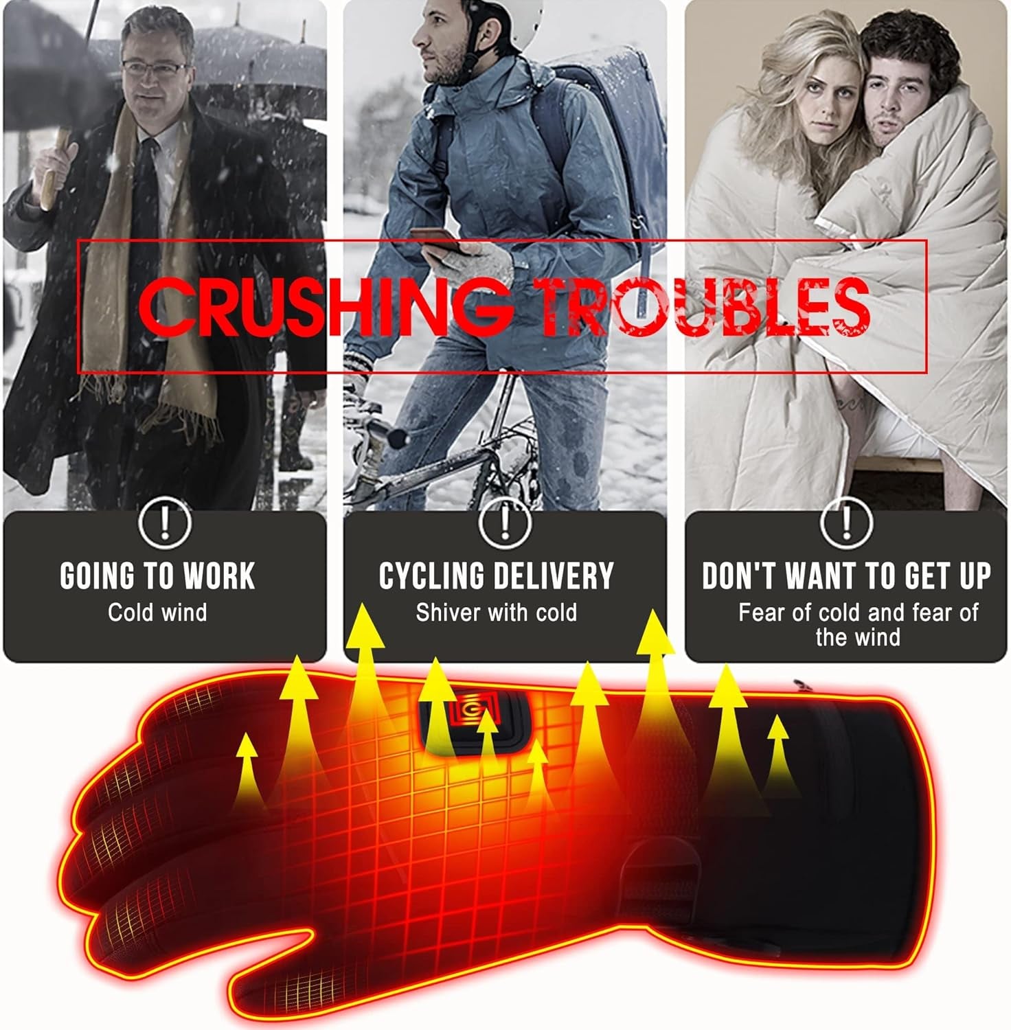 Electric Rechargeable Battery Thermal Gloves for Men Women, 7.4V Touchscreen Waterproof Windproof Heated Gloves for Hiking Skiing, Outdoor Indoor Portable Battery Hand Warmer