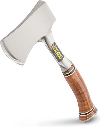 Sportsman'S Axe, 12" Leather Grip Hatchet, E14A | Made in USA, Compact & Versatile, Genuine Leather Grip, Forged in One Piece, Heavy Duty Sheath