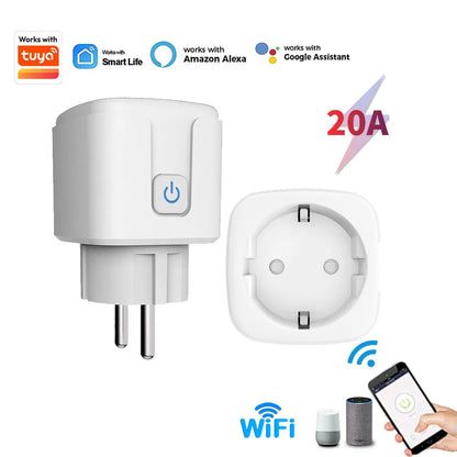 Tuya Wifi Smart Plug 16A/20A EU Smart Socket with Power Monitor Timing Smart Life Support Alexa Google Home