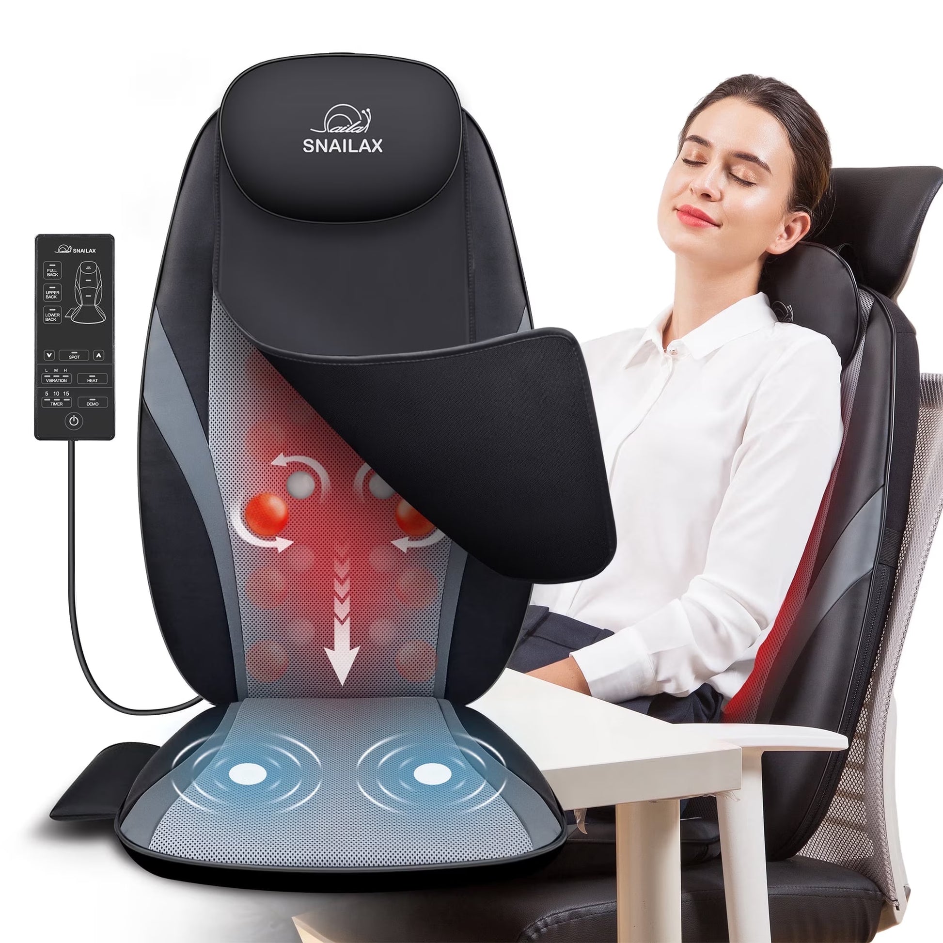 Back Massager with Heat, Deep Kneading Seat Cushion Massager for Office Chair