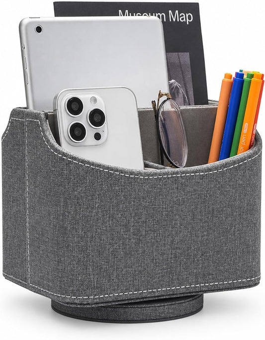 Rotating Desk Organizer, 360 Desk Spinning Caddy, Desktop TV Guide/Mail/Media/Remote Controller Holder Organizer, Barry Grey