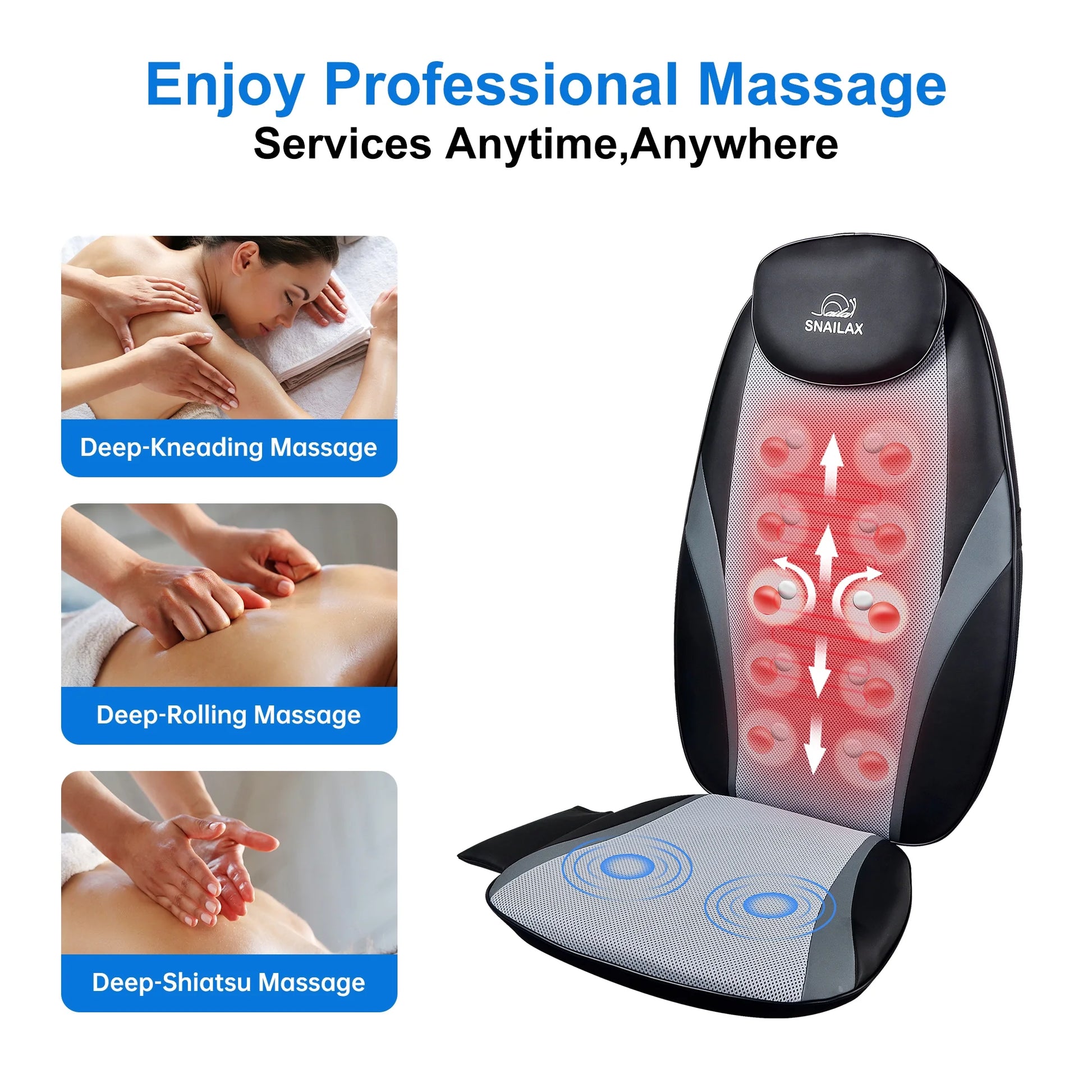 Back Massager with Heat, Deep Kneading Seat Cushion Massager for Office Chair