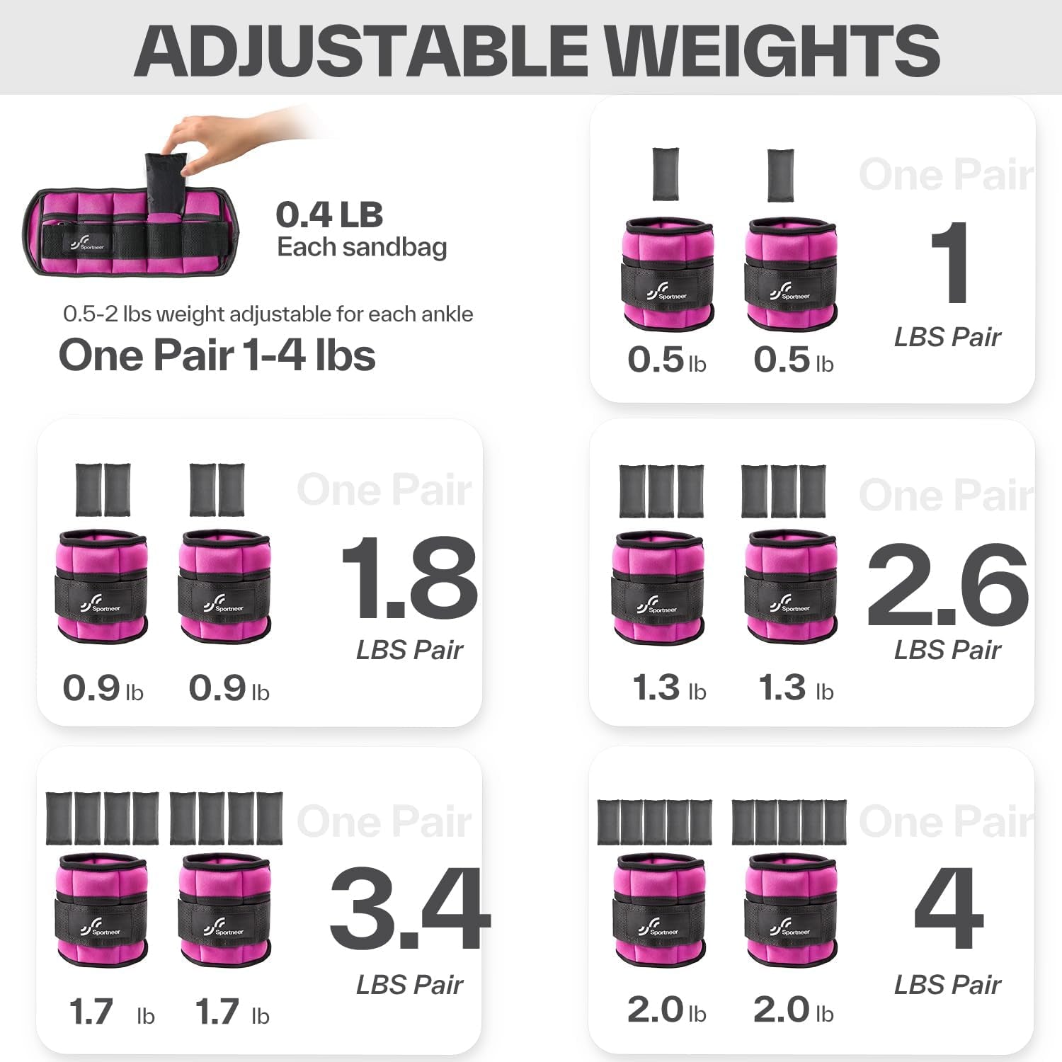 Adjustable Ankle and Wrist Weights for Women Pair of 4Lb/13Lb | Soft Neoprene Ankle and Wrist Weights for Walking, Running, Yoga, Workouts, Fitness, and Physical Therapy