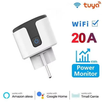Tuya Wifi Smart Plug 16A/20A EU Smart Socket with Power Monitor Timing Smart Life Support Alexa Google Home