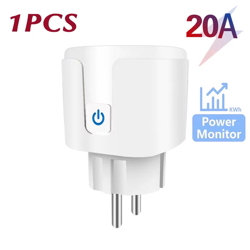 Tuya Wifi Smart Plug 16A/20A EU Smart Socket with Power Monitor Timing Smart Life Support Alexa Google Home